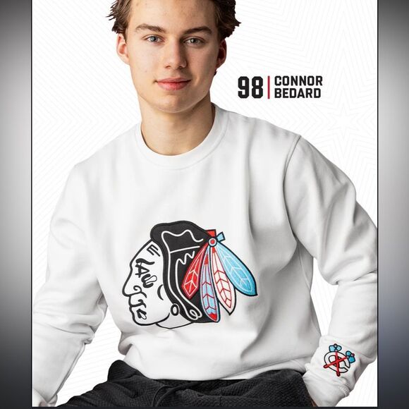 Chicago Blackhawks Four Stars Collection Crewneck sweatshirt Large L white NHL - Picture 3 of 6